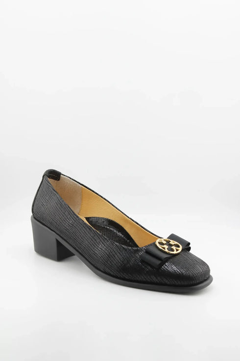 DFC Relax Textured Block Heel Loafers with Bow